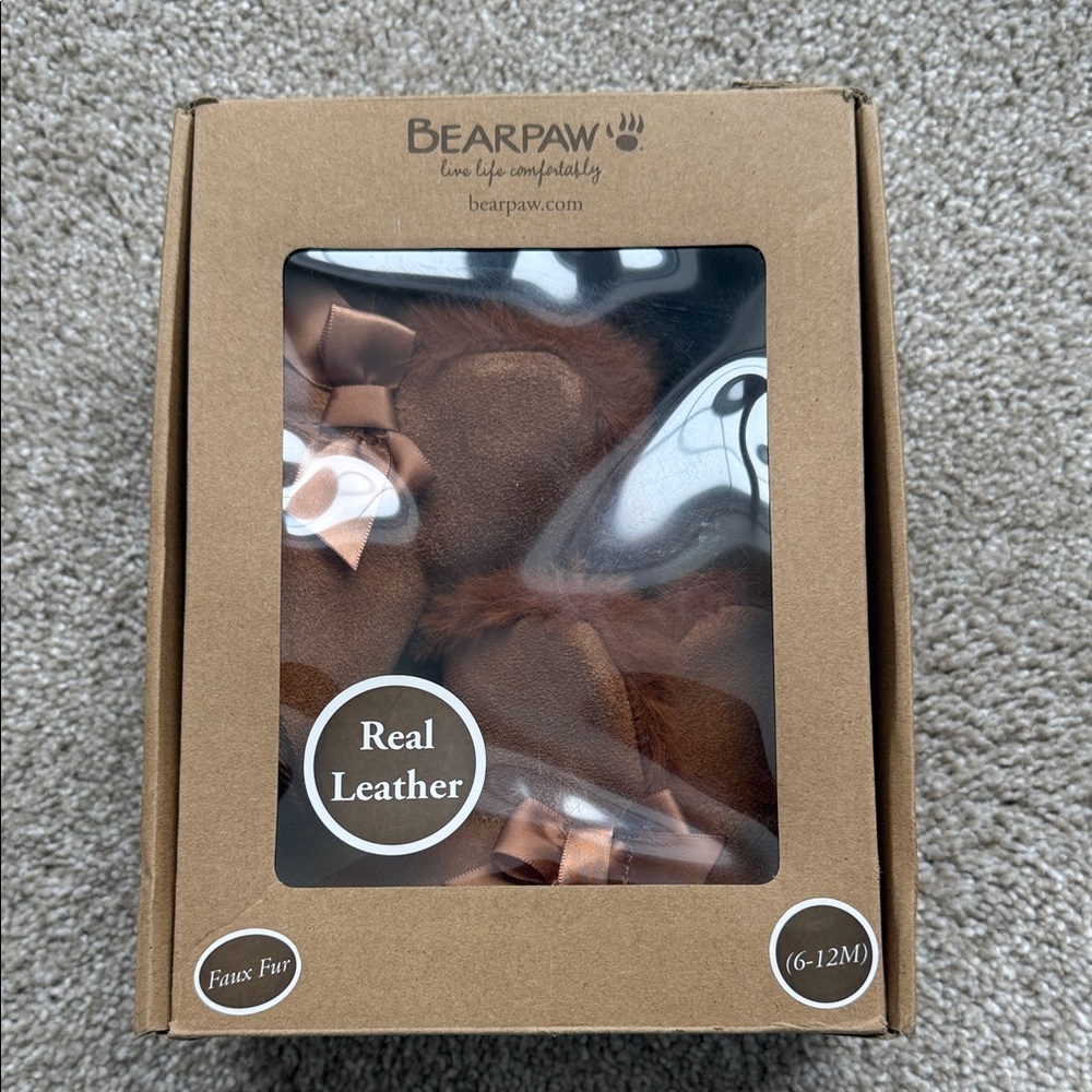 BearPaw Real Suede Faux Fur Baby Booties in Chestnut Brown